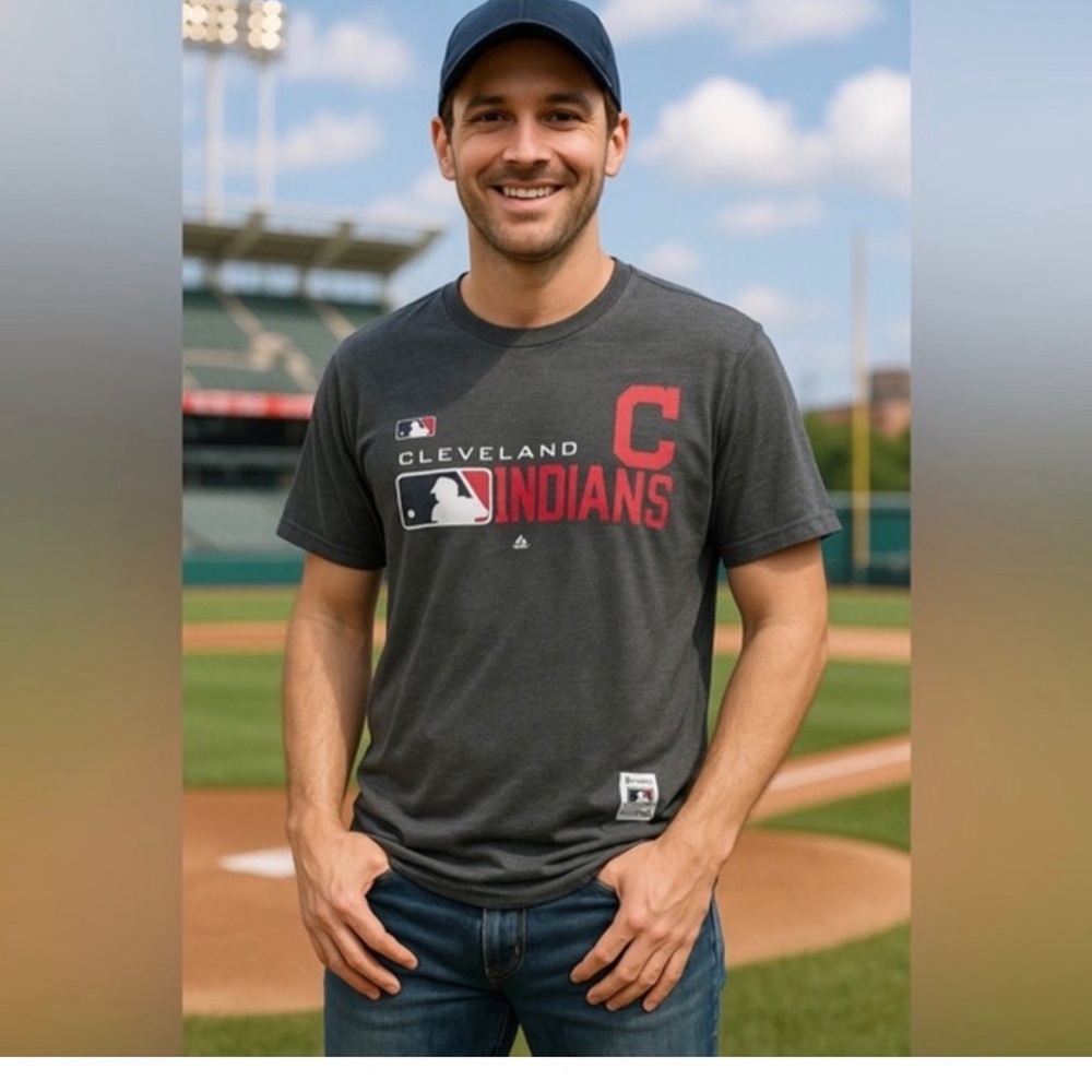 Majestic Cleveland Indians Dark Gray T-Shirt